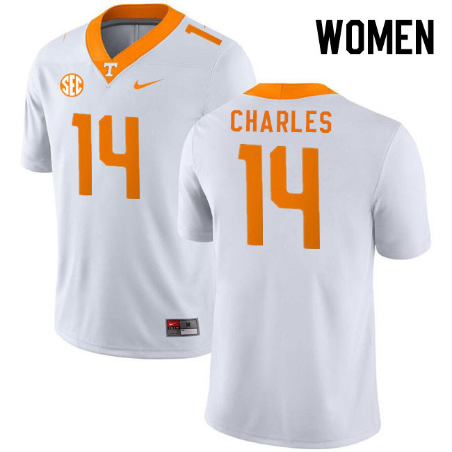 Women #14 Christian Charles Tennessee Volunteers College Football Jerseys Stitched Sale-White - Click Image to Close
